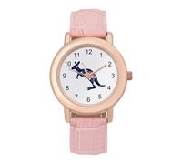Patriotic Australian Hopping Kangarooes Australia Flag Women's PU Leather Strap Watch Analog Quartz Watch Casual Wristwatch for Home Work