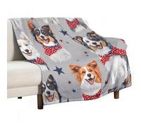 Patriotic Australian Shepherd Dogs Independence Day Flannel Blanket Lightweight Blanket Warm Blankets For Living Room Couch Camping 100x125cm