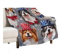 Patriotic Australian Shepherd Dogs Patriotic Star Throw Blanket Warm Blanket Cozy Throws For Winter Camping Cold 100x125cm