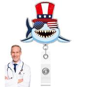 Patriotic Badge Reel - 9x4.7cm Glitter Acrylic Name Tag Clip, Retractable Suit Jacket Lapel Pin, USA Flag Design Name Card Holder Reel | Secure Retracting Clip for Nurse Doctor Teacher School