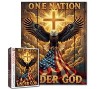 Patriotic Bald Eagle 1000 Piece Jigsaw Puzzles for Adults Christian Cross Puzzles ONE Nation Under GOD Puzzle for Home Decoration Gifts Family Puzzle Perfect for Game Nights 19.7" x 27.6 "