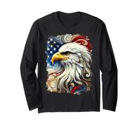 Patriotic Bald Eagle With American Flag Abstract Art Long Sleeve T-Shirt