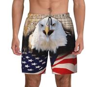 Patriotic Bald Eagle with American Flag Men's Soft Double Swim Shorts, Lounge Swiming Shorts Pants Breathable Summer Black