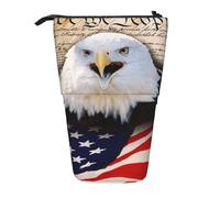Patriotic Bald Eagle with American Flag Print Adjustable Pencil Case Versatility Office Pouch Pen Holder Gift Daily Supplies