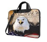 Patriotic Bald Eagle With American Flag Print Structured Laptop Bag Oxford Cloth Briefcase Padded Shoulder Case With Front Pockets