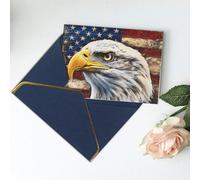 Patriotic Bald Eagle With American Flag Printed Blank Greeting Card-Christmas Card,Thank You Cards,Party Invitation Card Festival Greeting Cards & All Occasion Blue