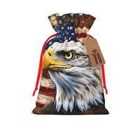 Patriotic Bald Eagle With American Flag Printed Christmas Drawstring Gift Bags-Xmas Wrapping Bags,Candy Bag,For Holiday Party Decorations,Wedding Party Supplies S Red Ribbon