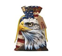 Patriotic Bald Eagle With American Flag Printed Christmas Drawstring Gift Bags-Xmas Wrapping Bags,Candy Bag,For Holiday Party Decorations,Wedding Party Supplies M Yellow Christmas Ribbon