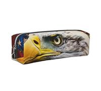 Patriotic Bald Eagle with American Flag Printed Leather Pencil Case Cute Stationery Organizer Simple Makeup Bag Pen Pouch, Silver Zipper