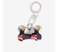 Patriotic Bald Eagle with American Flag Printing Cute Acrylic Dogs Tag Double Side Bone Shap Id Tags with Keychain for Pet Crafts Decorations