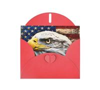 Patriotic Bald Eagle with American Flag Prints Pearl Paper Horizontal Festival Greeting Card for Birthday Cards and All Occasions, Red
