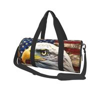 Patriotic Bald Eagle with Striped Flag Printed Sports Gym Bag with Wet Pocket & Shoes Compartment, Travel Duffel Bag for Men Women