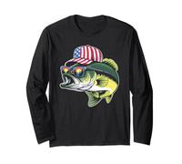 Patriotic Bass Fishing - Retro USA American Flag Fisherman Long Sleeve T-Shirt