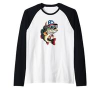 Patriotic Bass Fishing USA Dad Angler Graphic Design Raglan Baseball Tee