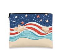 Patriotic Beach Cosmetic Bag, Shells Nautical Summer Makeup Pouch for Women, Portable Small Canvas Zipper Pouch, 4th of July Organizer Travel Bag, patriotic, 7x9 Inch, Shells