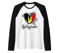 Patriotic Belgium Cute Heart Map Belgian Flag Girls Kids Raglan Baseball Tee
