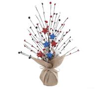 Patriotic Berry Tree Decorations In Red White Blue Colors For Independence Day Parties Including Star Ornaments And Silk Flowers For Ideal For Home Garden Or Event Venue Setup 42cm Tall(B)