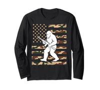 Patriotic Bigfoot with Rifle on Camo American Flag USA 2A Long Sleeve T-Shirt
