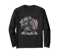 Patriotic Bison with America Shield for Battlefield Lovers Long Sleeve T-Shirt