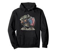 Patriotic Bison with America Shield for Battlefield Lovers Pullover Hoodie