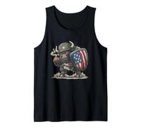 Patriotic Bison with America Shield for Battlefield Lovers Tank Top