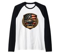 Patriotic Blacksmith Vintage American Flag Metalsmith USA Raglan Baseball Tee