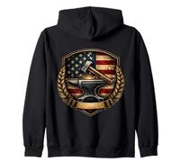 Patriotic Blacksmith Vintage American Flag Metalsmith USA Zip Hoodie