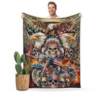 Patriotic Blanket Eagle American Flag Blanket Skull Fleece Throw Blankets Gfits for Women Men Kids Soft Fuzzy Patriotic Biker Motorcycle Blankets Christmas Birthday Decor Gifts for Home 60"x50"
