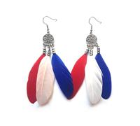 Patriotic British Dreamcatcher Feather Earrings, Red White Blue, Boho Style, Represents Union Jack, Great Britain, United Kingdom
