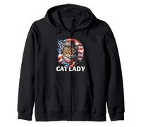 Patriotic Cat Lady Cowboy Hat American Flag Feline Art Zip Hoodie