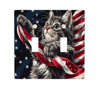 Patriotic Cat Light Switch Cover Plates/Outlet Covers, USA Flag for Room Decor, Durable Thermoplastic Wall Plates, Standard Size Double Toggle