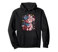 Patriotic Cat Mom Uncle Sam Hat Illustration Fourth July Pullover Hoodie