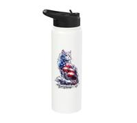 Patriotic Cat USA American Flag Kitty Stainless Steel Insulated Water Bottle