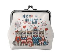 Patriotic Cats Print Stylish Unique Coin Purse Cute Mini Wallet with Kiss Lock Waterproof for Coins