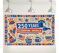 Patriotic Celebration Backdrop, Colorful Stars and Stripes Party Decorations, Red Blue Yellow Festive Background for Independence Day Events 71x43 Inch