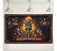 Patriotic Celebration Wall Backdrop, Vintage America Flag Torch Design, Red Blue Gold Indoor/Outdoor Decoration for Independence Day Events 71x43 Inch