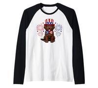 Patriotic Chocolate Lab Labrador Fireworks America Pride Raglan Baseball Tee
