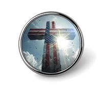 Patriotic Christian Cross with U.S Flag Brooch Pins Lightweight Badge Lapel Pins