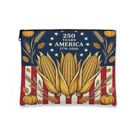 Patriotic Corn Makeup Bag, Vintage Americana Cosmetic Pouch for Travel, Fall Harvest Toiletry Organizer, 250 Years Celebration, red, 7x9 Inch, Corn
