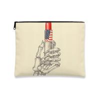 Patriotic Cosmetic Bag, American Flag Gothic Chic Travel Makeup Pouch for Women, Portable Small Canvas Zipper Bag, Halloween Festival Gift Skeleton Organizer, Red, 7x9 Inch, Skeleton