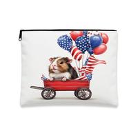 Patriotic Cosmetic Bag, Guinea Pig American Flag Portable Travel Makeup Pouch for Women, Small Canvas Zipper Festival Gift Organizer, red, 7x9 Inch, Guinea Pig