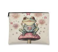 Patriotic Cosmetic Bag, Retro Frog Print Canvas Travel Makeup Organizer for Women, Portable Zipper Pouch USA Celebration Skincare Toiletry Bag, pink, 7x9 Inch, Frog