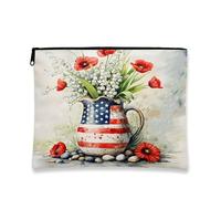 Patriotic Cosmetic Bag, Star-Spangled Vintage Watercolor Makeup Travel Bags for Women, Portable Small Canvas Zipper Pouch, Veteran's Day Gift Toiletry Skincare Bag Organizer, Red, 7x9 Inch, Flag