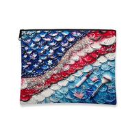 Patriotic Cosmetic Bag, USA Flag Stars & Stripes Glitter Travel Makeup Pouch, Portable Small Canvas Zipper Organizer, Independence Day Summer Gift, multicolor, 7x9 Inch, Flag