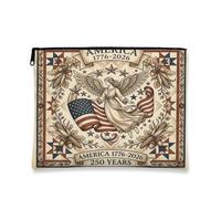 Patriotic Cosmetic Bag, Vintage 250th Years Design Travel Pouch for Women, Portable Canvas Zipper Organizer, Summer Celebration Toiletry Bag, Beige, 7x9 Inch, America