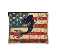 Patriotic Cosmetic Bag, Vintage Fantasy Mermaid Makeup Travel Pouch for Women, Portable Small Canvas Zipper Organizer, Summer Festival Gift, multicolor, 7x9 Inch, Mermaid
