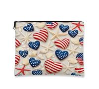 Patriotic Cosmetic Pouch, American Flag Nautical Heart Makeup Travel Bag for Women, Beach Zipper Organizer, Summer Independence Day Essential, Red, 7x9 Inch, Heart