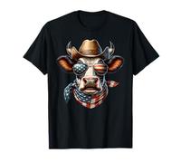 Patriotic Cow American Flag Sunglasses Cowboy 4th of July T-Shirt