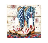 Patriotic Cowboy Boots Light Switch Cover Plates/Outlet Covers, Vintage American Flag Western Decor, Thermoplastic Wall Plates, Standard Size Double Toggle