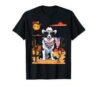 Patriotic Cowboy Border Collie Dog With US Flag In Desert T-Shirt